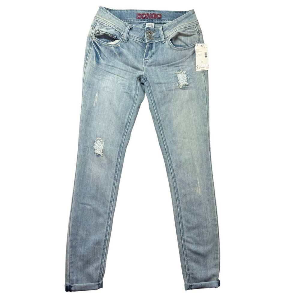 Bongo Jeans Girls 1 Juniors Blue Stretch Denim Rollcuff Skinny Y2K VTG Pants NWT